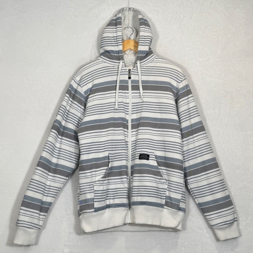 Empyre White Striped Sherpa Lined Full Zip Hoodie Size Large